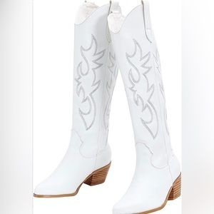 White Knee High Cowboy Boots